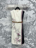 CD 25 Floral Print Sleeveless Dress Beige Silk