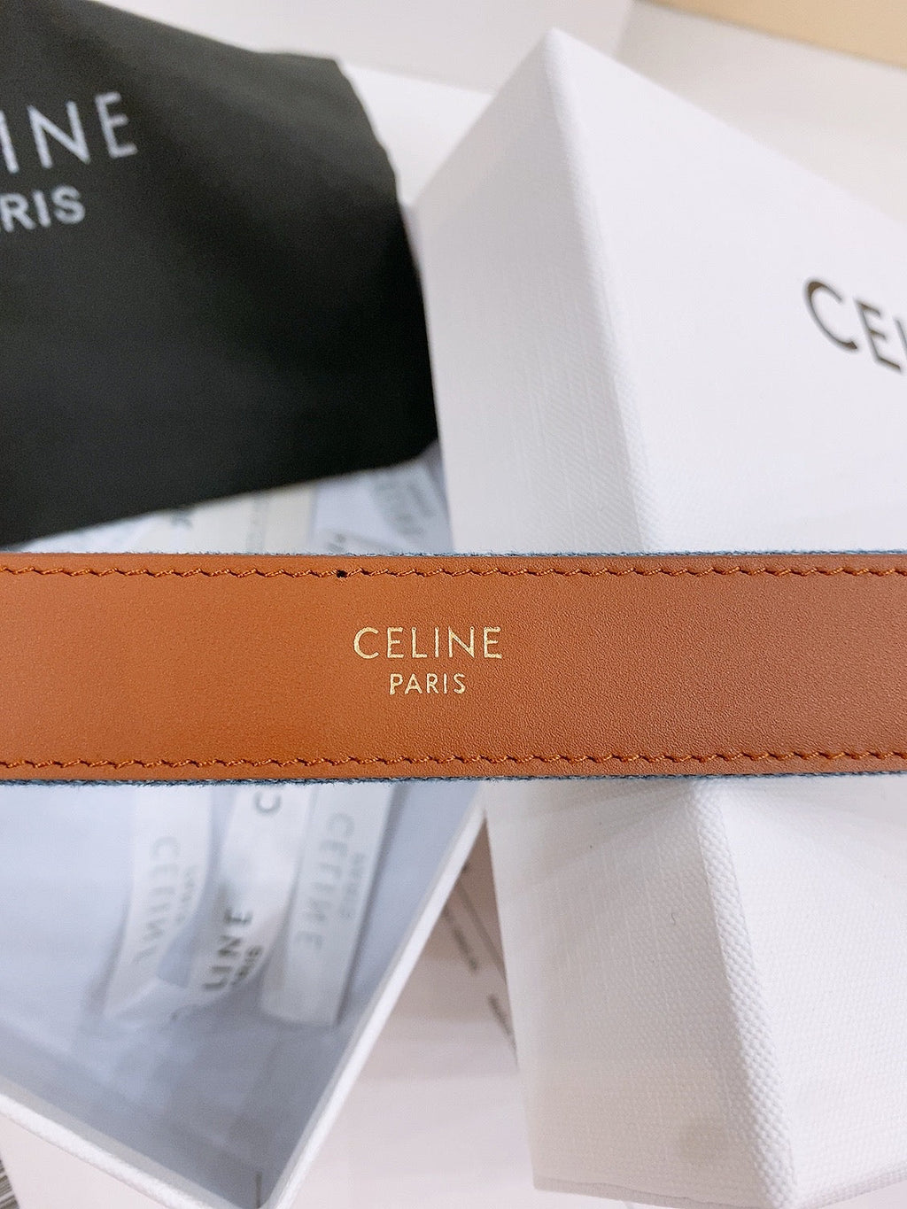 CL Gold Black 25mm Triomphe Enamel Blue Brown Denim Calfskin 558355