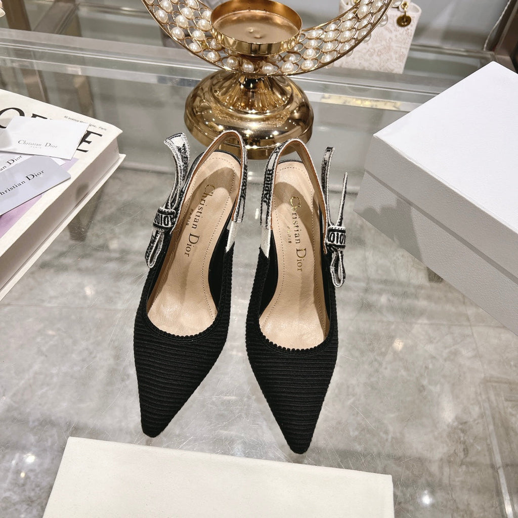 cd slingback pumps 95 black embroidered cotton ribbon