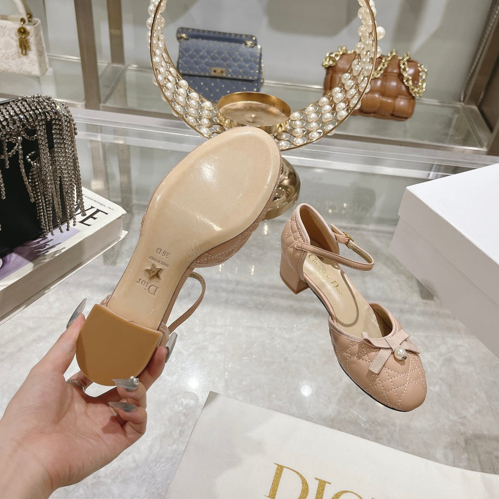 CD Ballet Pump Beige Quilted Cowhide