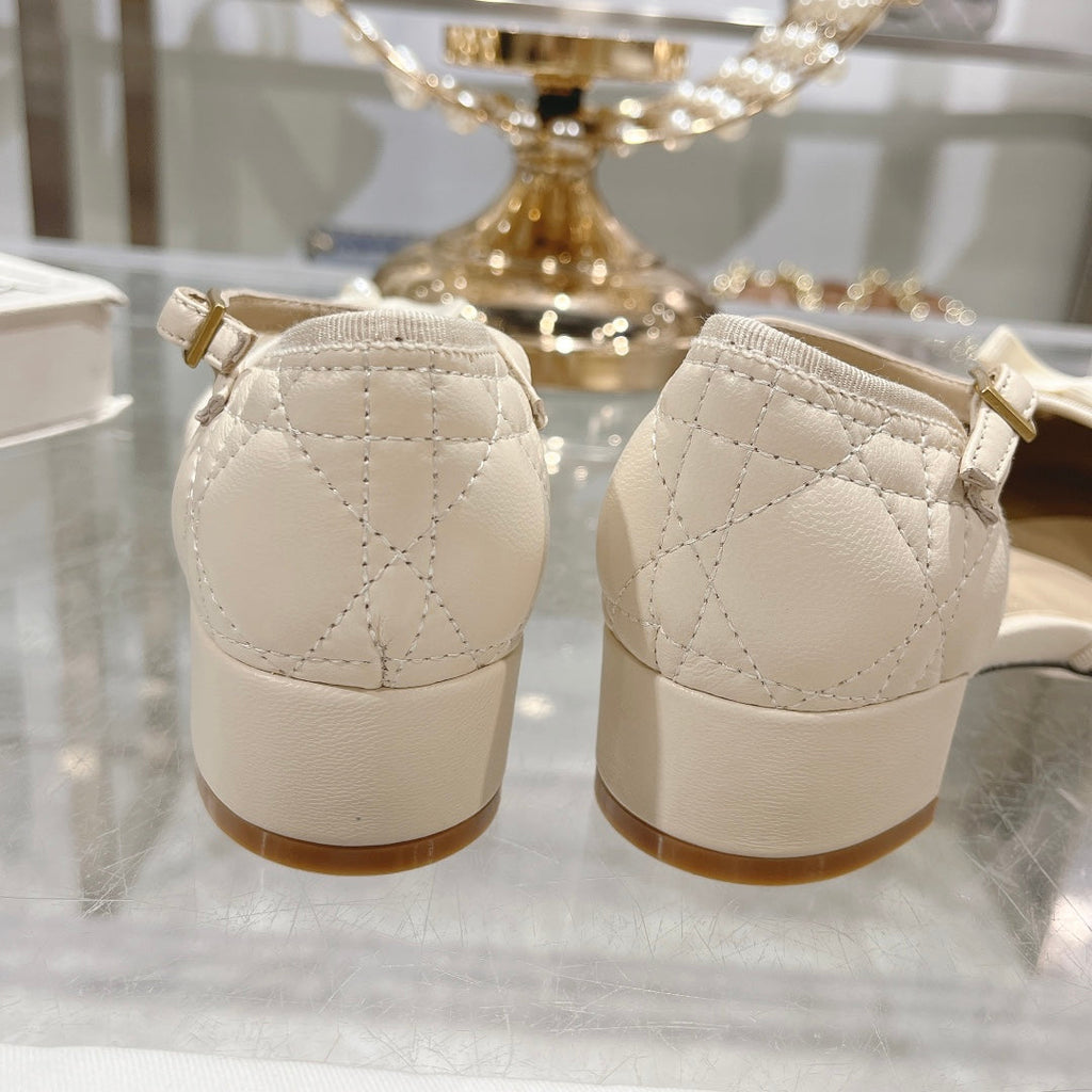 CD Ballet Pump White Quilted Cowhide