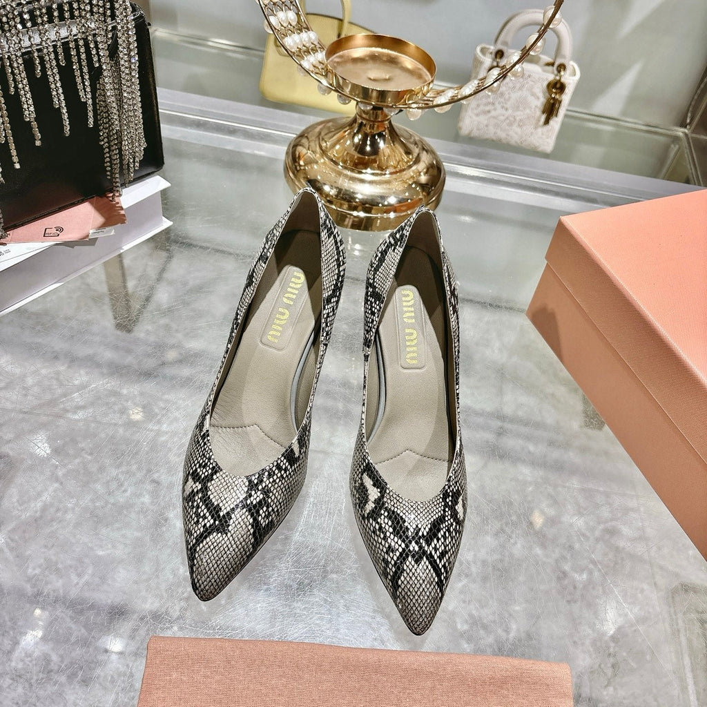 Miu High Heel Pumps Gray Black Snakeskin 592074