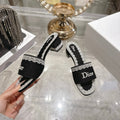 CD 26 Embroidered Sandals 45mm Black White Canvas 592240