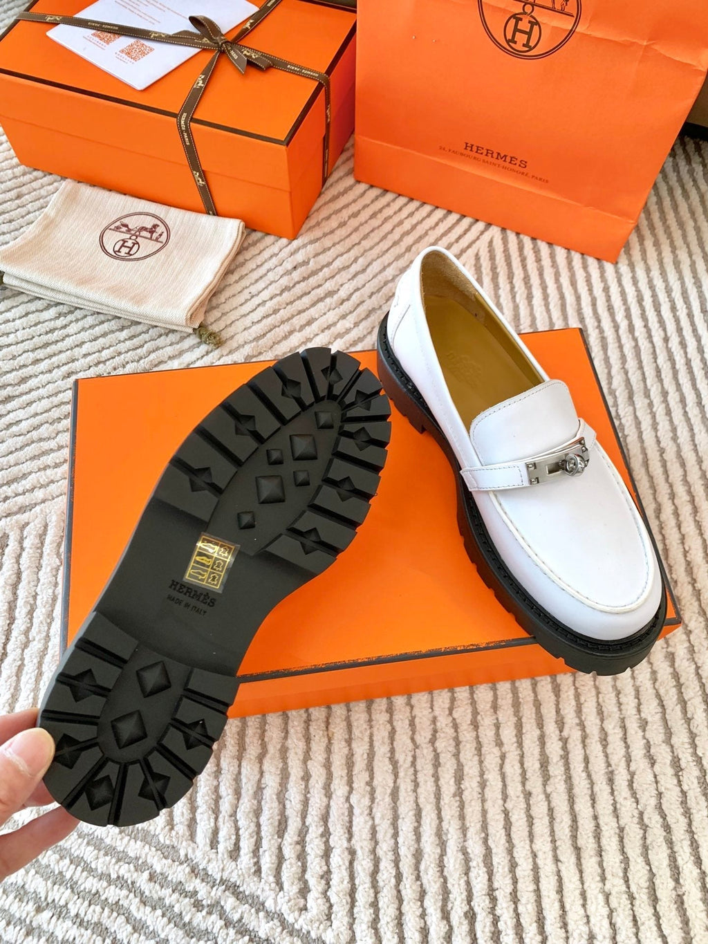 HM Icone Loafer White Nappa Goat Leather  963173
