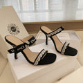 CD 26s High Heel Sandal 100 Black Canvas Sheepskin  664176