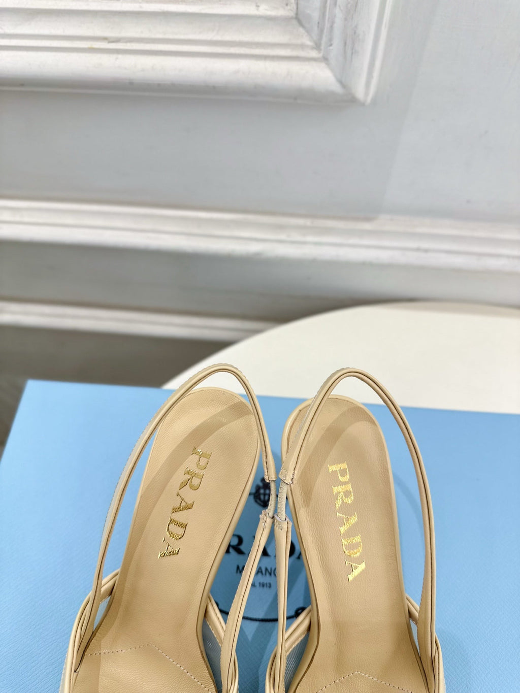 PRA 26S Pointed-Toe Slingback 75 Beige Mesh Sheepskin 631963