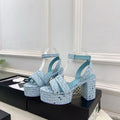 CC 26s HighHeeled Platform Sandals 85 Light Blue Tweed 631865