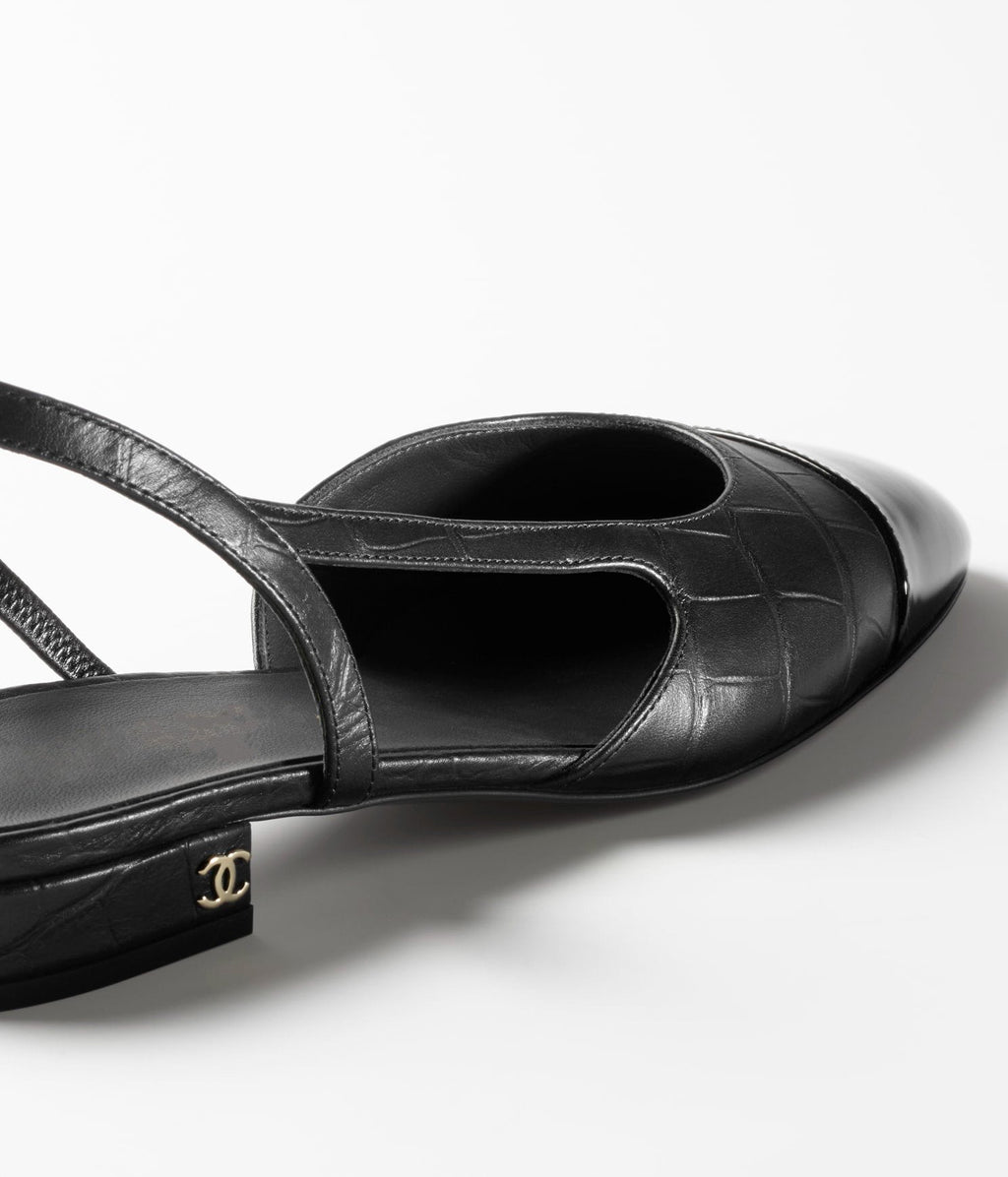 SLINGBACKS BLACK CALFSKIN PATENT