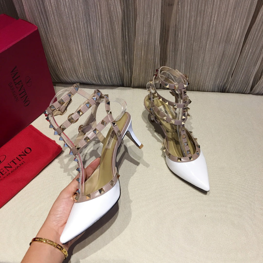 Valentino Rockstud Caged Pumps 65mm White Patent Leather 239633