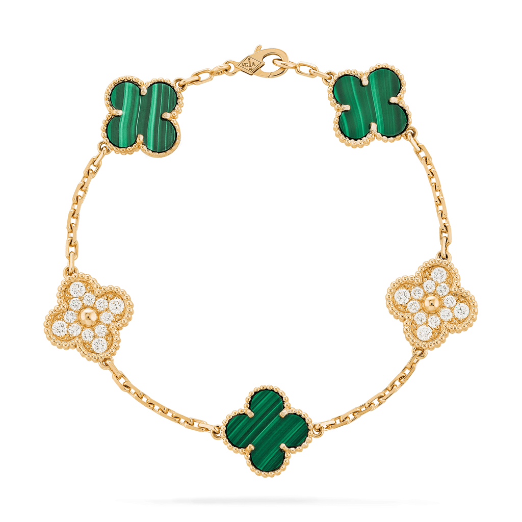 CLOVER MALACHITE DIAMOND BRACELET 5 MOTIF